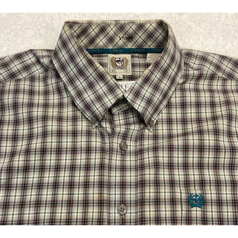 Cinch Western Button Shirt Mens LARGE Check Long Sleeve Rodeo Cowboy Pocket LOGO